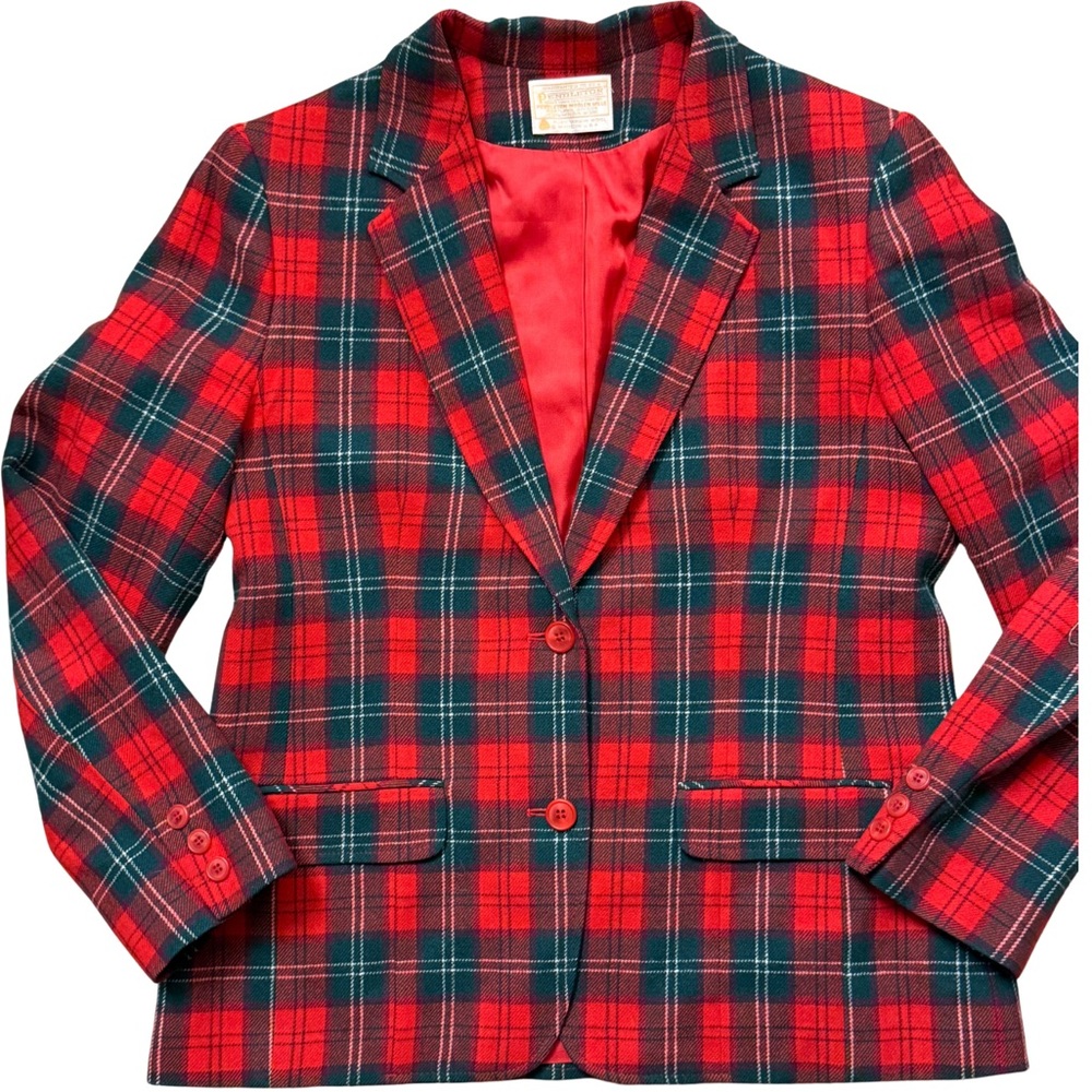 Pendleton Women's Tartan Red and Green 100% Virgin Wool Plaid Jacket/Blazer